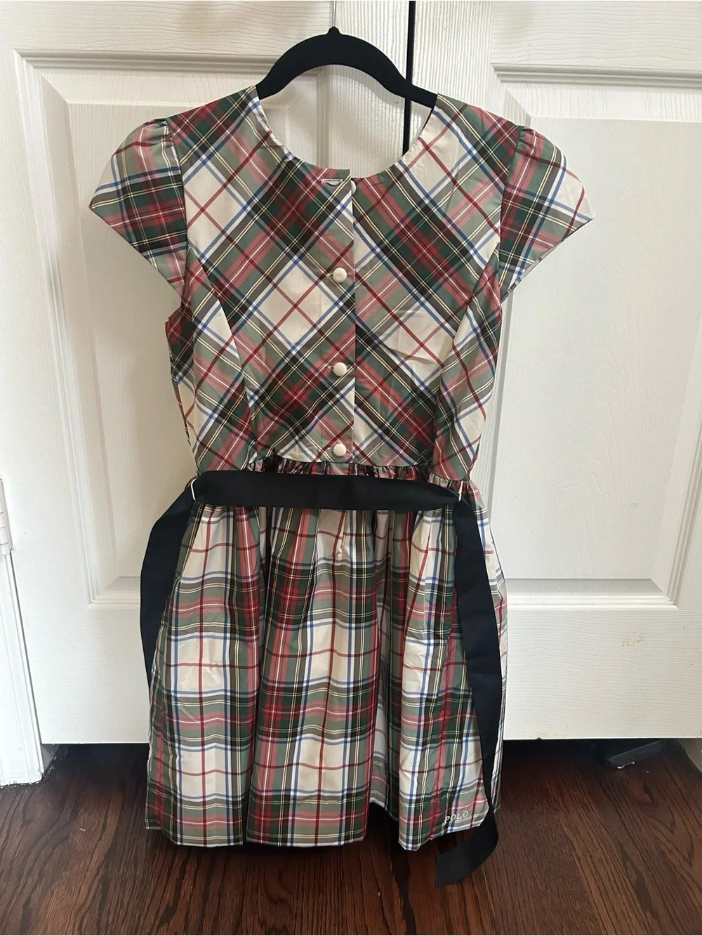 Ralph Lauren Girls Plaid Fit-and-Flare Dress in Red, Green & White